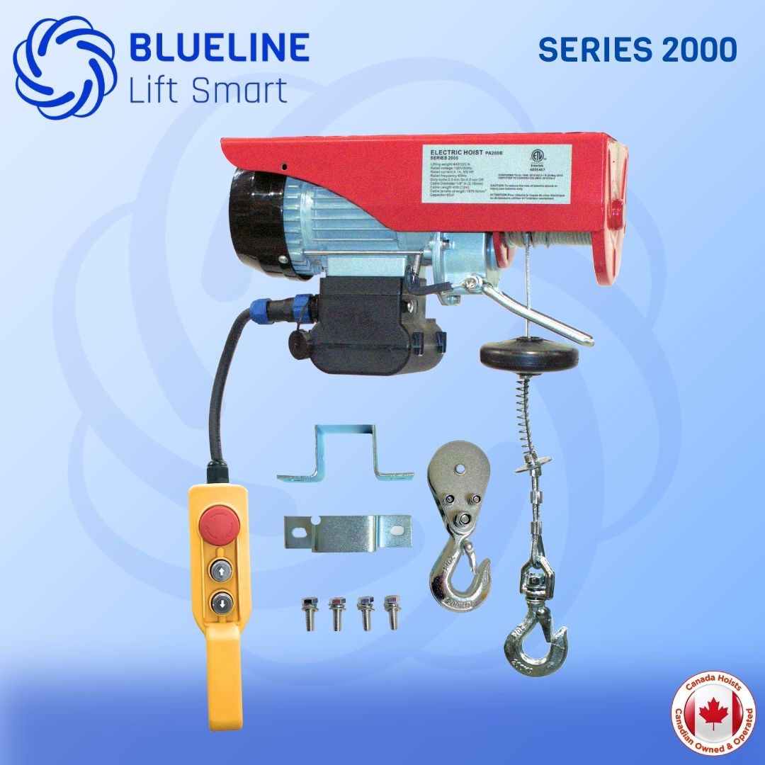 880 lb (400kg) BLUELINE Electric Hoist SERIES 2000 with 1 x 6FT + 1 x 20FT Wired Remote Controls + Multi-Control Box-Canada Hoists