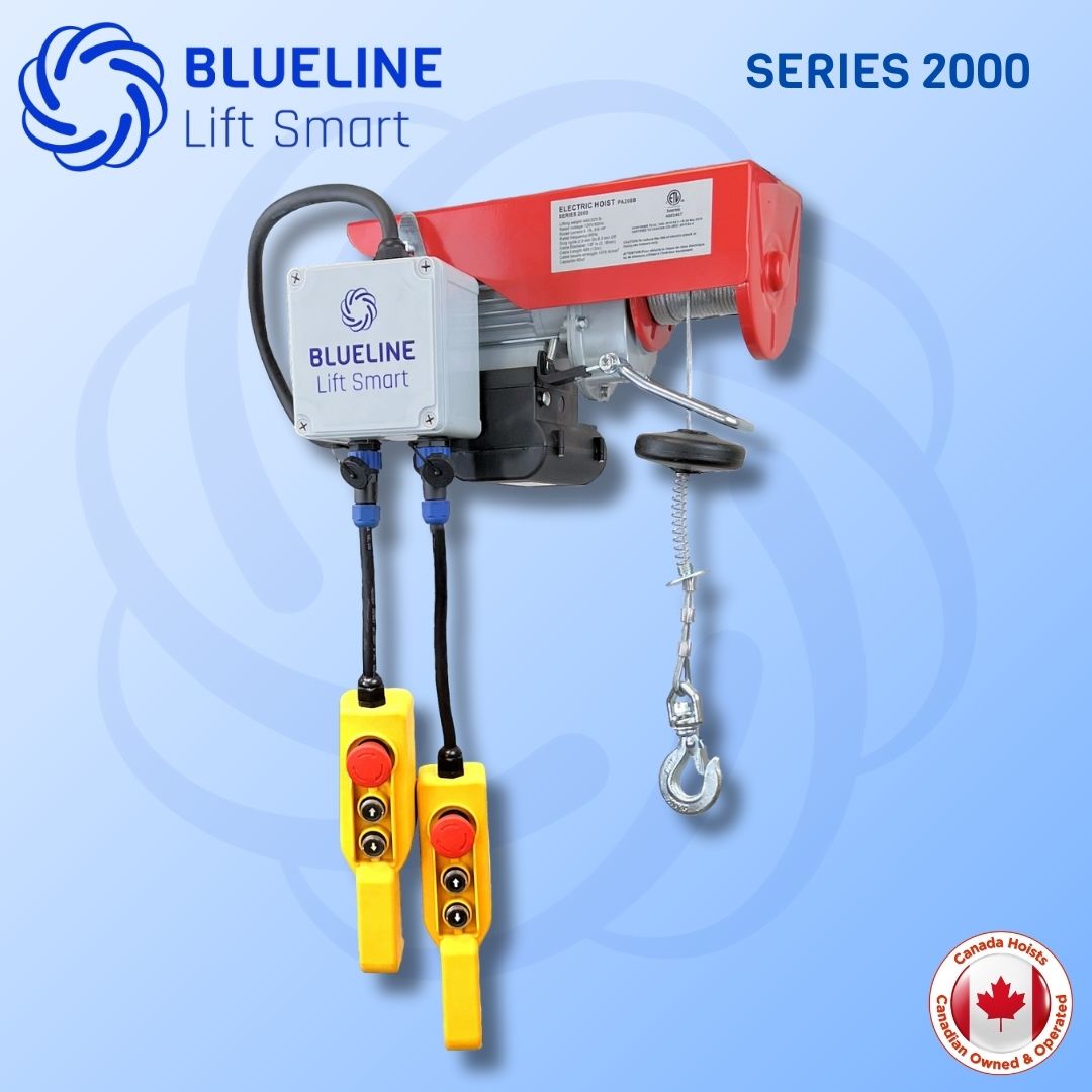 440 lb (200kg) BLUELINE Electric Hoist SERIES 2000 with TWO Wired Controls: 6FT + 20FT and Multi-Control Box-Canada Hoists
