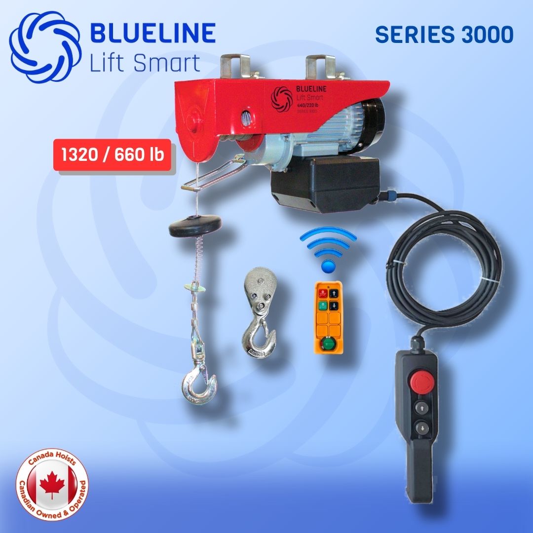 1320 lb (600kg) BLUELINE SERIES 3000 Electric Hoist with Wireless Remote Control + 20FT Wired Remote Control-Canada Hoists