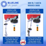 880 lb (400kg) BLUELINE Electric Hoist with Wireless Remote Control + 20FT Wired Remote Control-Canada Hoists