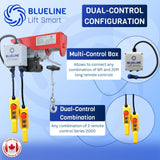 1320 lb (600kg) BLUELINE Electric Hoist SERIES 2000 with 1 x 6FT + 1 x 20FT Wired Remote Controls + Multi-Control Box-Canada Hoists
