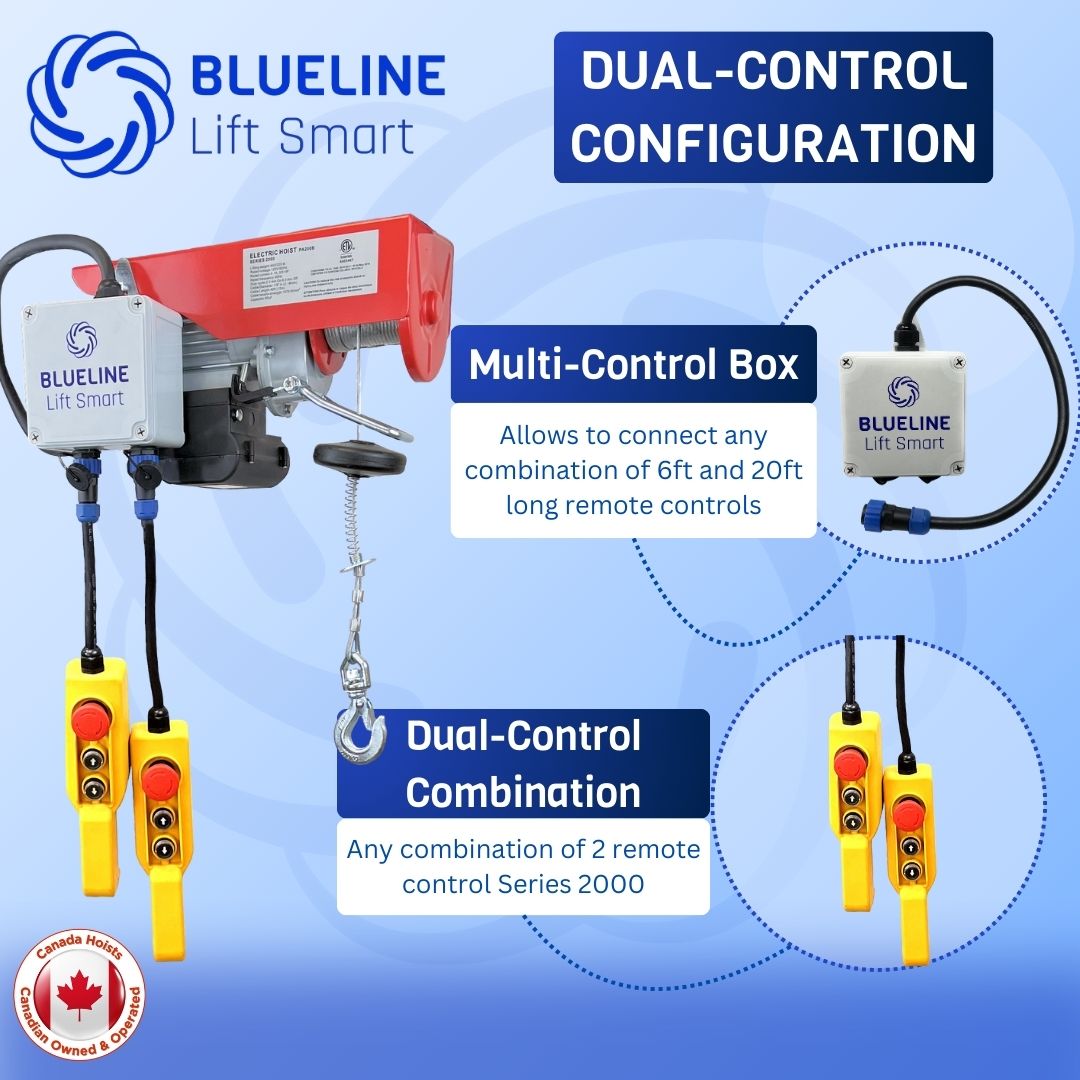 1320 lb (600kg) BLUELINE Electric Hoist SERIES 2000 with TWO(2) x 6FT Wired Remote Controls + Multi-Control Box-Canada Hoists