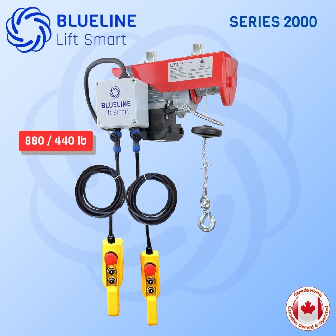 880 lb (400kg) BLUELINE Electric Hoist SERIES 2000 with 1 x 6FT + 1 x 20FT Wired Remote Controls + Multi-Control Box-Canada Hoists