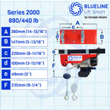 880 lb (400kg) BLUELINE Electric Hoist SERIES 2000 with TWO(2) x 6FT Wired Remote Controls + Multi-Control Box