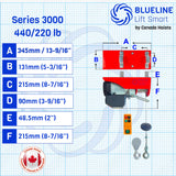 440 lb (200kg) BLUELINE SERIES 3000 Electric Hoist with Wireless Remote Control + 20FT Wired Remote Control-Canada Hoists