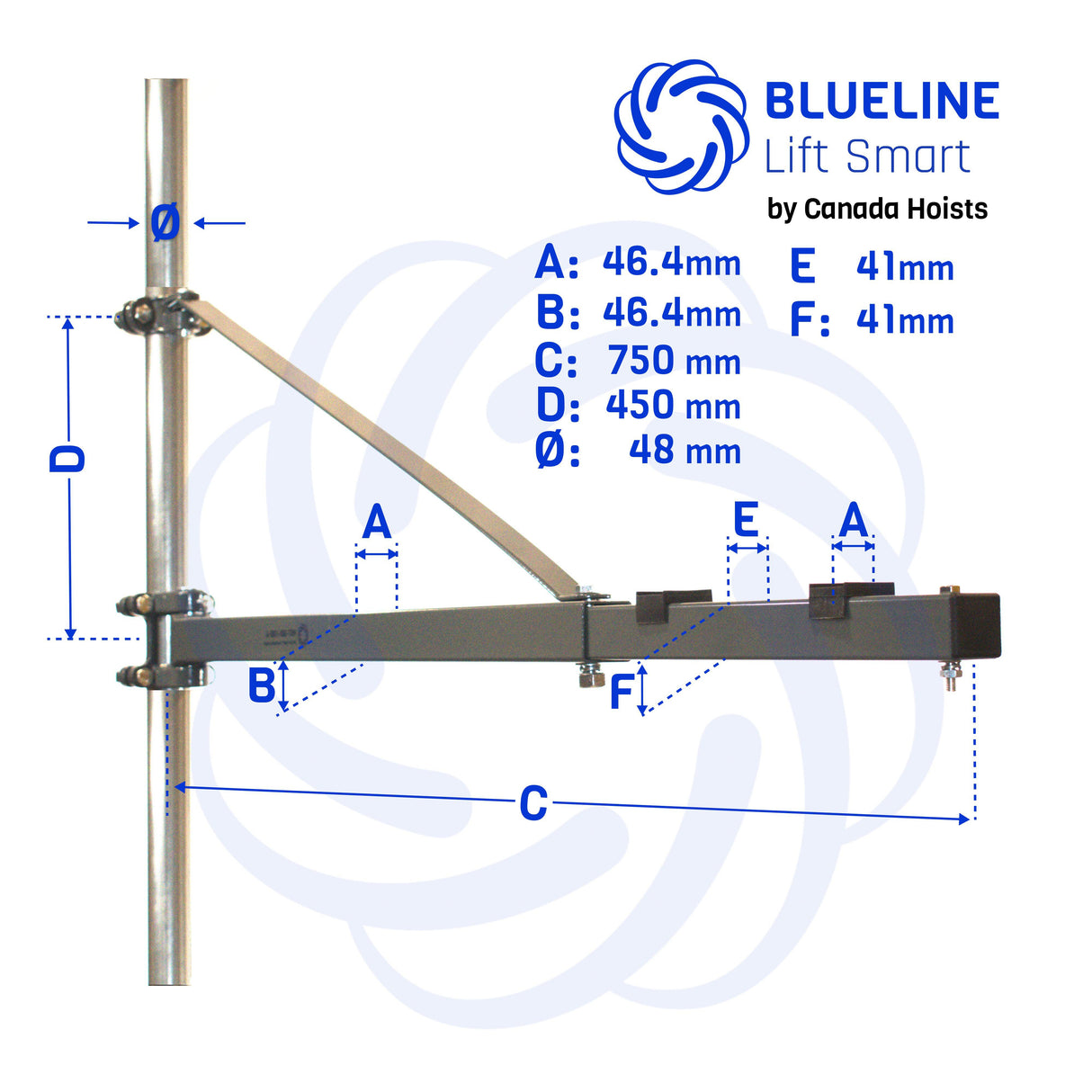 Telescopic Rotary Frame for Electric or Manual Hoist 180 Degrees. Holds 1320 lb / 600 kg
