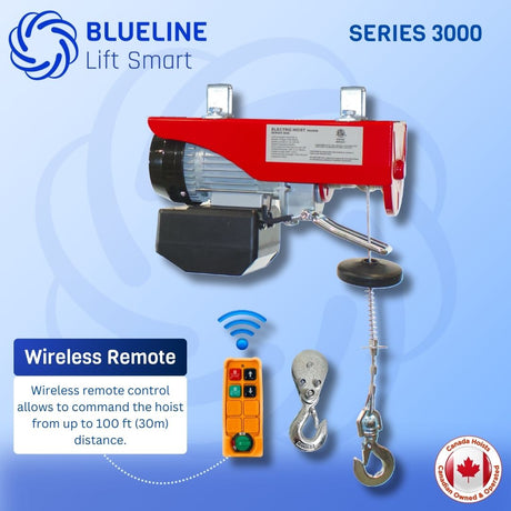 440 lb (200kg) BLUELINE SERIES 3000 Electric Hoist with Wireless Remote Control + 20FT Wired Remote Control-Canada Hoists