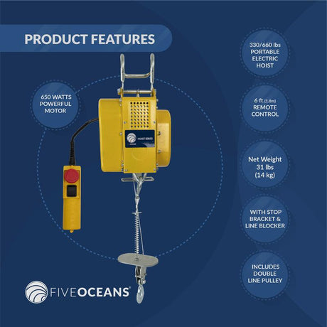 300kg/ 660lb Portable Suspending Electric Hoist - Five Oceans