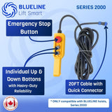 2200 lb (1000kg) BLUELINE Electric Hoist SERIES 2000 with 1 x 6FT + 1 x 20FT Wired Remote Controls + Multi-Control Box-Canada Hoists