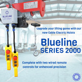 2200 lb (1000kg) BLUELINE Electric Hoist SERIES 2000 with 1 x 6FT + 1 x 20FT Wired Remote Controls + Multi-Control Box
