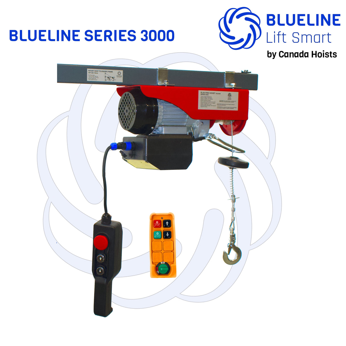 1320 lb (600kg) BLUELINE SERIES 3000 Electric Hoist with Wireless Remote Control + 20FT Wired Remote Control