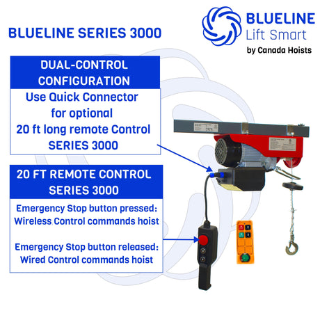 440 lb (200kg) BLUELINE SEREIS 3000 Electric Hoist with Wireless Remote Control + 20FT Wired Remote Control
