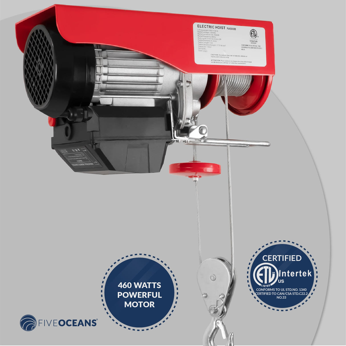 440lbs (200kg) Electric Overhead Hoist with WIRELESS Remote control - Five Oceans