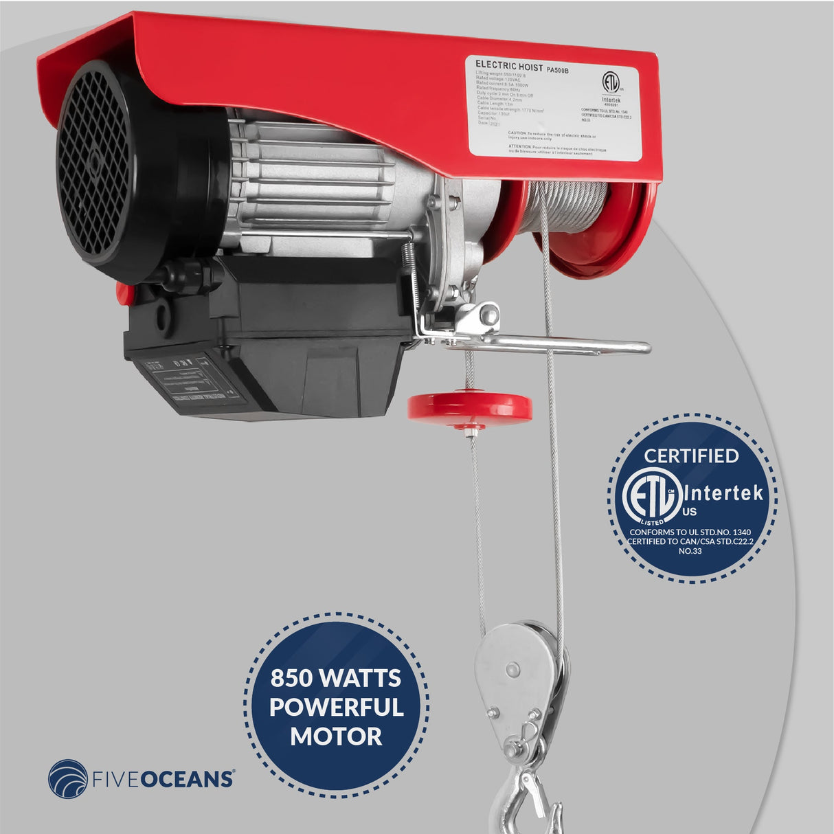 880lbs (400kg) Overhead Electric Hoist with WIRELESS Remote Control - Five Oceans