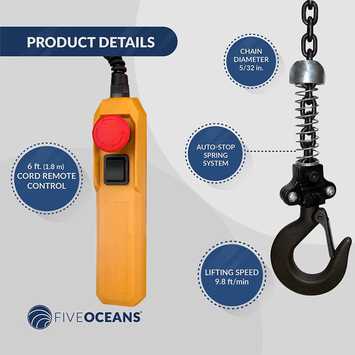 150kg / 330lbs  Overhead Electric Chain Hoist w/ 10ft Chain | Single phase 120V  - FIVE OCEANS