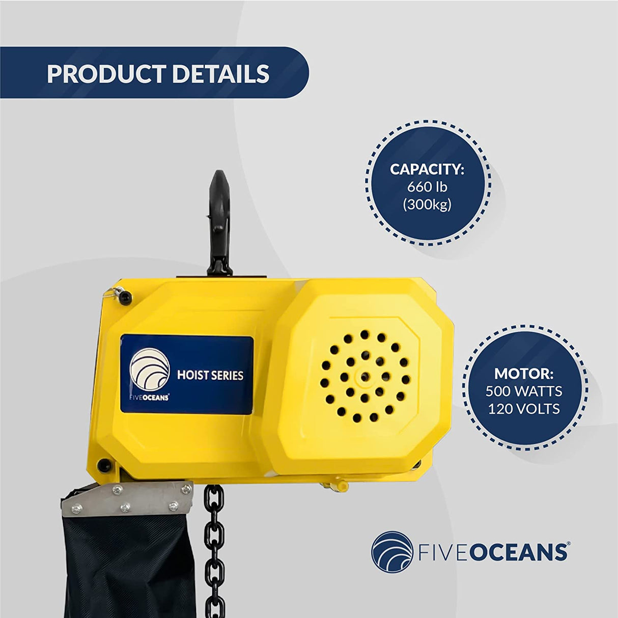 300kg / 660lbs Overhead Electric Chain Hoist w/ 10ft Chain | Single phase 120V - FIVE OCEANS