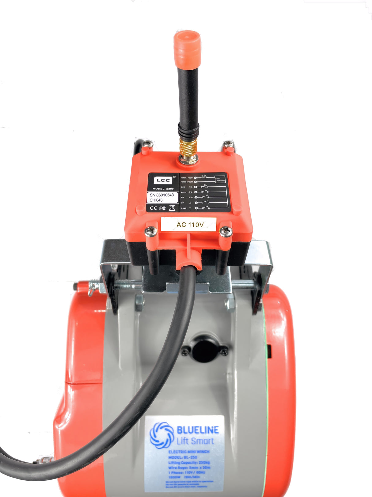 BLUELINE 550lb / 250kg Electric Portable Hoist with 30m (100ft) of Lifting Cable with Wireless Remote Control